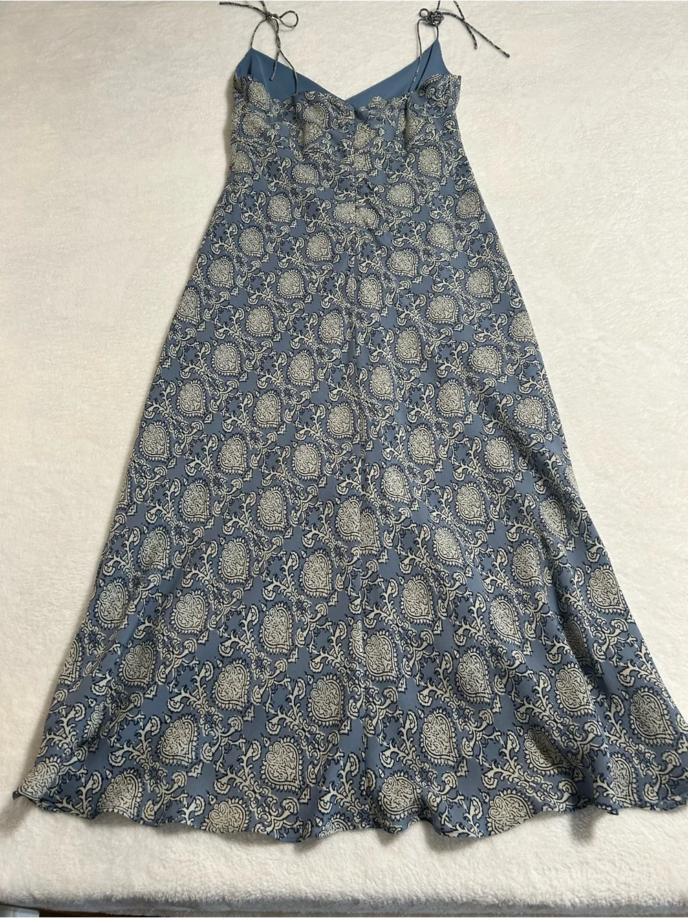 J.Crew 100% Silk Paisley Slip Midi Dress Size 6 Blue Cowl Neck Cottagecore Boho